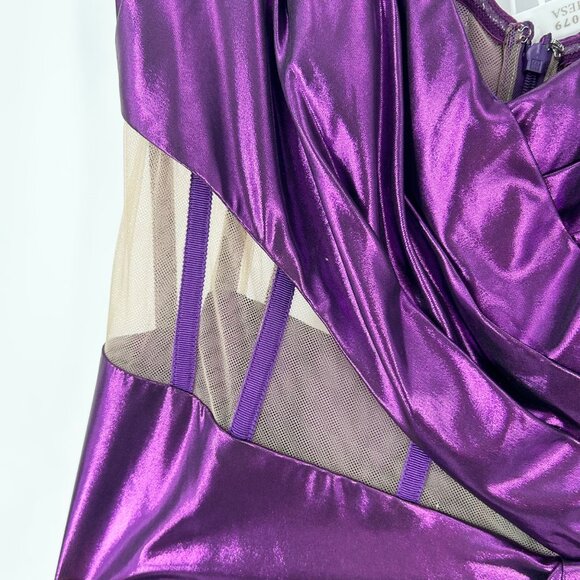 NWT Marchesa Notte Purple Metallic Cutout Off Shoulder Gown - Picture 6 of 10